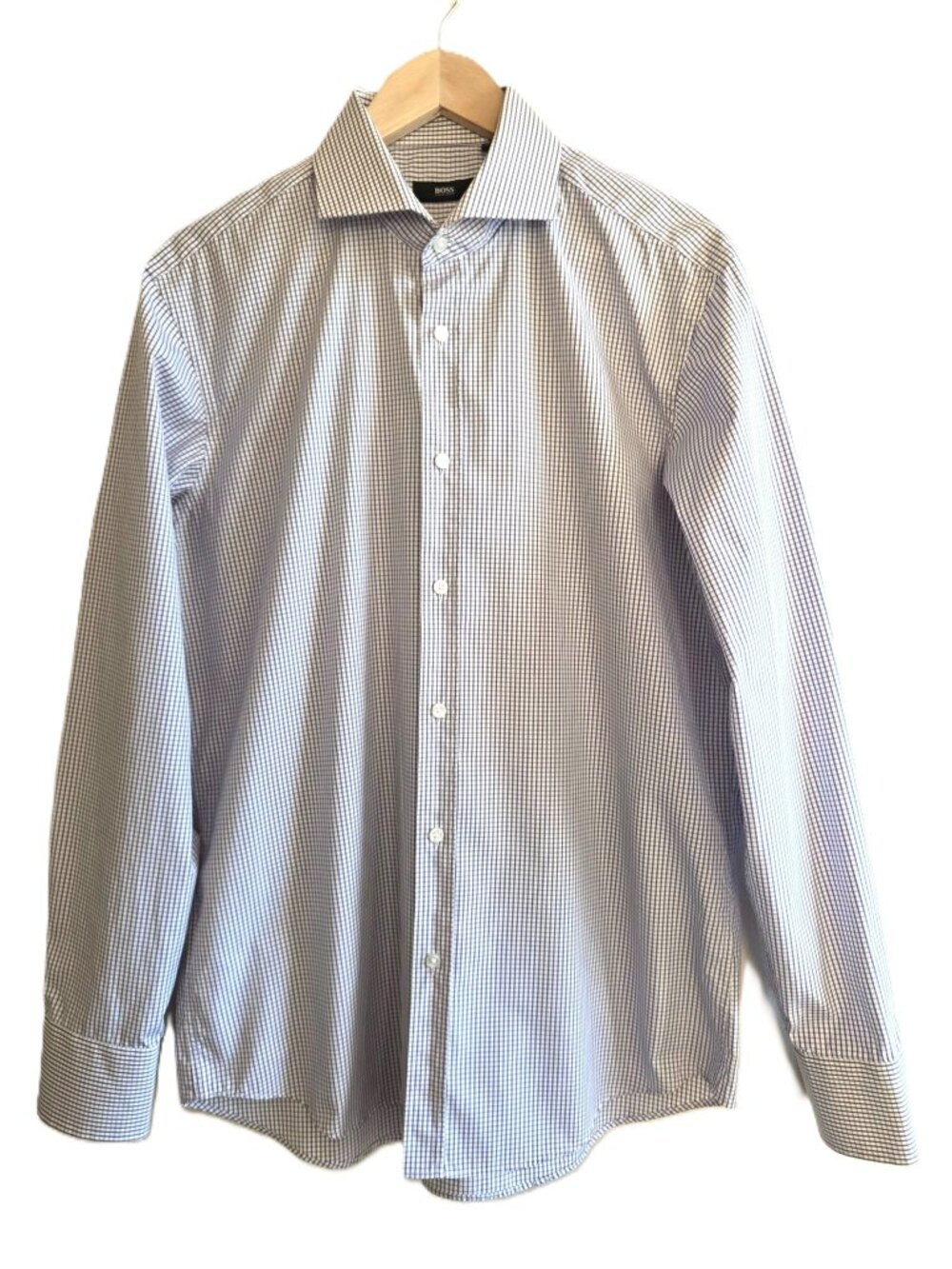 Hugo Boss Dress Shirt Spread Collar 16.5 42 Regular Fit Mauve Check 100% Cotton